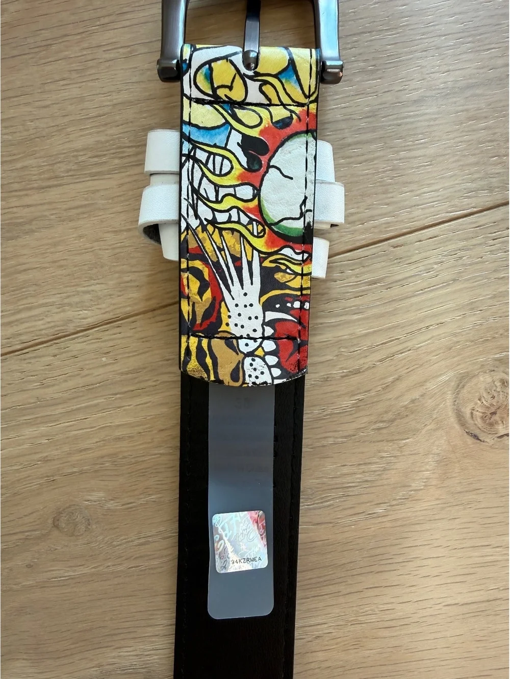 Y2K Ed Hardy Tattoo Graphic Belt Size 38 Multicolor Punk Emo